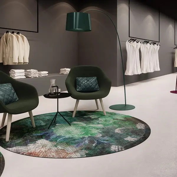 Rugs with exceptional design can revive the minimalistic interier.